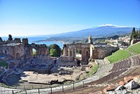 Greece theatre of Taormina. Original public domain image from Wikimedia Commons