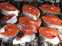 Raw salmon fillets. Original public domain image from Wikimedia Commons