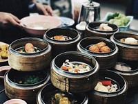 Breakfast dim sum in Hong Kong. Original public domain image from Wikimedia Commons