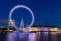 The London Eye and the City Hall at night. Original public domain image from Wikimedia Commons