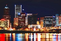 Portland, Oregon at night. Original public domain image from Wikimedia Commons