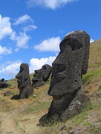 Moai at Rano Raraku, Easter Island. Original public domain image from Wikimedia Commons