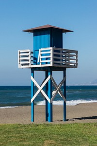 Watch tower, morning, Beach, Rincon de la Victoria, Andalusia, Spain. Original public domain image from Wikimedia Commons
