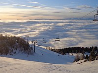 Chairlift in Slovenia in fog. Original public domain image from Wikimedia Commons