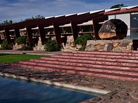Exterior view of the drafting studio at Taliesin West, renowned architect Frank Lloyd Wright&#39;s winter home and school in the desert outside Scottsdale, Arizona, from 1937 until his death in 1959.