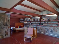 Frank Lloyd Wright and his third wife, Olgivanna&rsquo;s, bedroom at Taliesin West, the renowned architect&#39;s winter home and school in the desert outside Scottsdale, Arizona, from 1937 until his death in 1959.