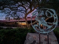 Heloise Crista&rsquo;s &ldquo;Solar Wind&rdquo; sculpture on the Sunset Terrace at Taliesin West, renowned architect Frank Lloyd Wright&#39;s winter home and school in the desert outside Scottsdale, Arizona, from 1937 until his death in 1959.