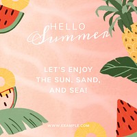 Hello summer let&#39;s enjoy the sun, sand and sea social template vector 