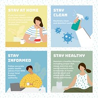 What to do at home during coronavirus outbreak social template vector