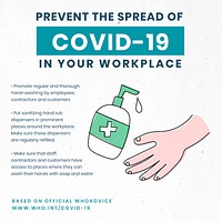 Prevent the spread of COVID-19 in your workplace social template source WHO vector