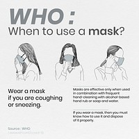 When to use a mask to prevent the coronavirus social template source WHO vector