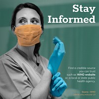 Stay informed during the coronavirus pandemic social template source WHO vector