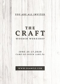 Craft workshops ad on wooden textured template