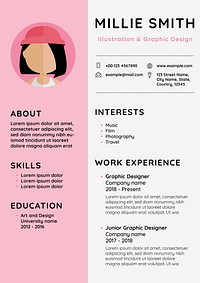 Feminine CV editable template vector resume for entry level and professionals