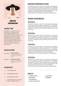 Feminine CV editable template vector resume for entry level and professionals
