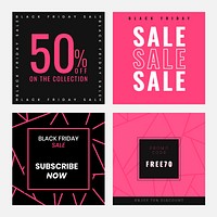 Black Friday vector deals pink social advertising poster template set
