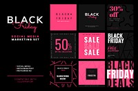 Stylish pink Black Friday vector sale promotional ad banner set