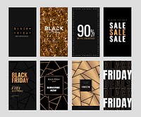 Glowing SALE text vector Black Friday promotional poster template set