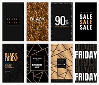 Facebook story template vector for black Friday sale set