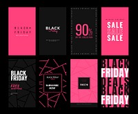 Black Friday vector deals pink social advertising poster template collection