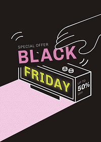 Black Friday vector 50% off digital clock promotional poster