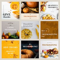 Thanksgiving greeting editable template vector set for social media posts