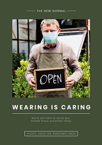 Wearing is caring template psd senior man wearing a mask in covid19 pandemic