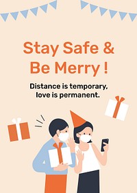 Stay safe &amp; be merry psd template new normal celebration