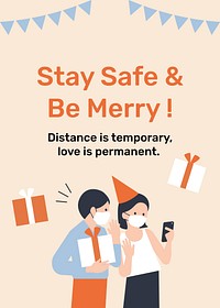 Stay safe &amp; be merry vector template new normal celebration