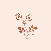 Vintage flower psd icon illustration in brown