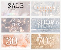 Shop sale editable template vector glitter set for social media ads