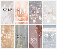 Shop sale editable template vector set for social media story