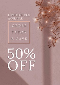 Sale editable poster template psd with 50% off text