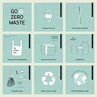 Go zero waste vector social media template set