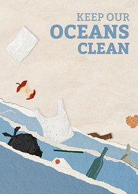Save the ocean poster vector editable template