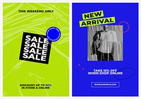 Sale poster templates psd set with retro color backgrounds for fashion and trends