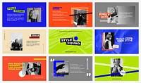Presentation templates psd set with retro color backgrounds for fashion and trends influencers concept