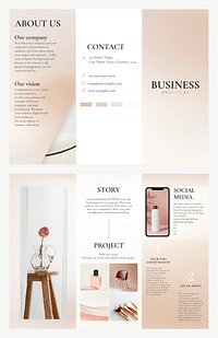 Tri-fold business brochure template vector in feminine style design