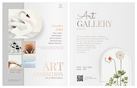 Art gallery flyer template vector editable design with white flowers