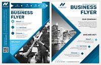 Foldable business flyer template psd in blue modern design