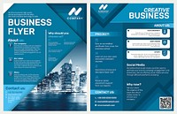 Foldable business flyer template vector in blue modern design