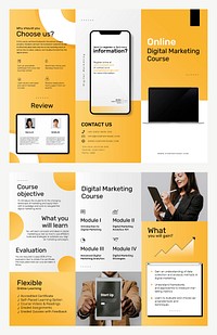 Tri-fold business course brochure template vector for digital marketing