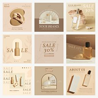 Cosmetic business template vector set for social media post