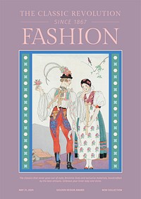 Vintage fashion vector poster templates in stylish magazine style, remix from artworks by George Barbier