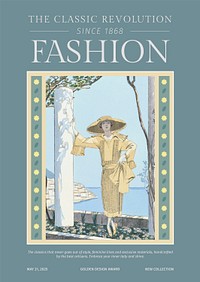 Vintage fashion template psd poster in stylish magazine style, remix from artworks by George Barbier