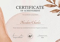 Editable certificate template psd in feminine botanical design