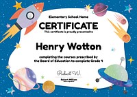 Cute colorful certificate template psd in galaxy design for kids
