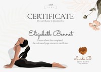 Floral yoga certificate template psd in feminine style