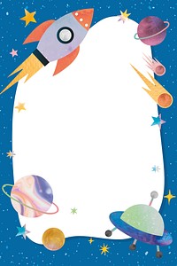Cute galaxy blue frame vector on white background in for kids