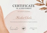 Editable certificate template vector in feminine botanical design